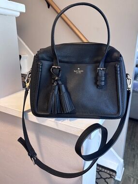 kate spade Black Pebbled Leather Tassel Satchel